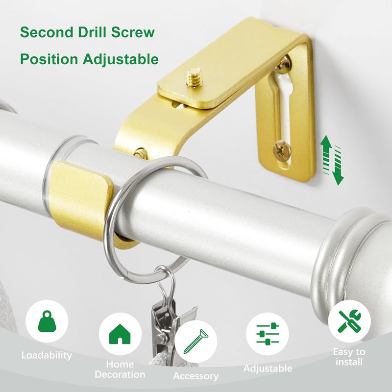 LLPJS Curtain Rod Bracket Adjustable, Drapery Rod Holder Hooks Support Hangers for 1 inch Diameter Window Curtain Rods (Warm Gold, 3-Pack) - Image 4